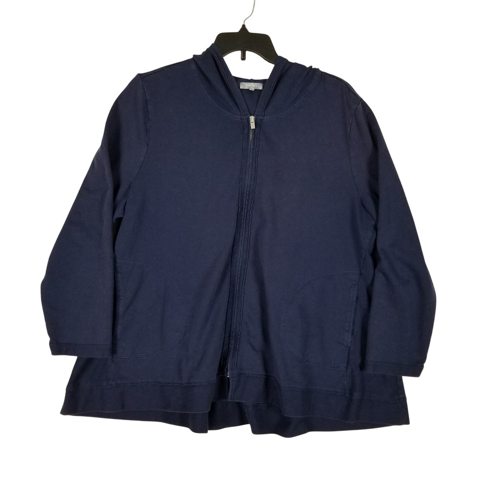 Habitat Zip-Up Hoodie Women XXL Navy Blue Swing 3/4 Sleeve Cotton Blend